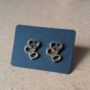 Triple Heart Gold Stainless Steel Stud Earrings